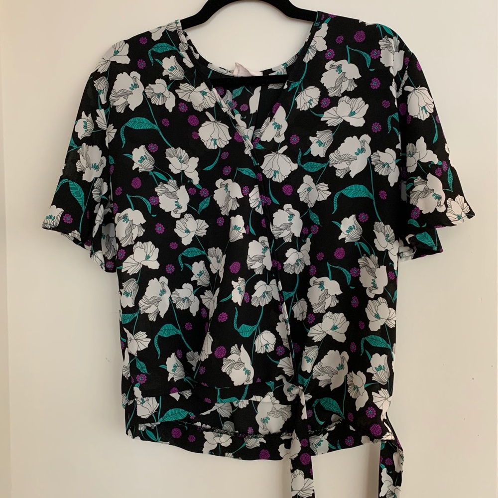 Floral Wrap Tie Blouse